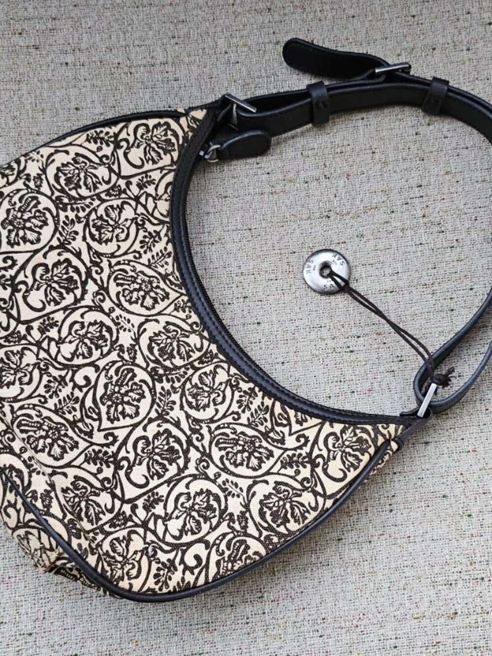 Vintage The SAK Women Handbag Purse Canvas Dark Brown/Tan Shoulder Bag